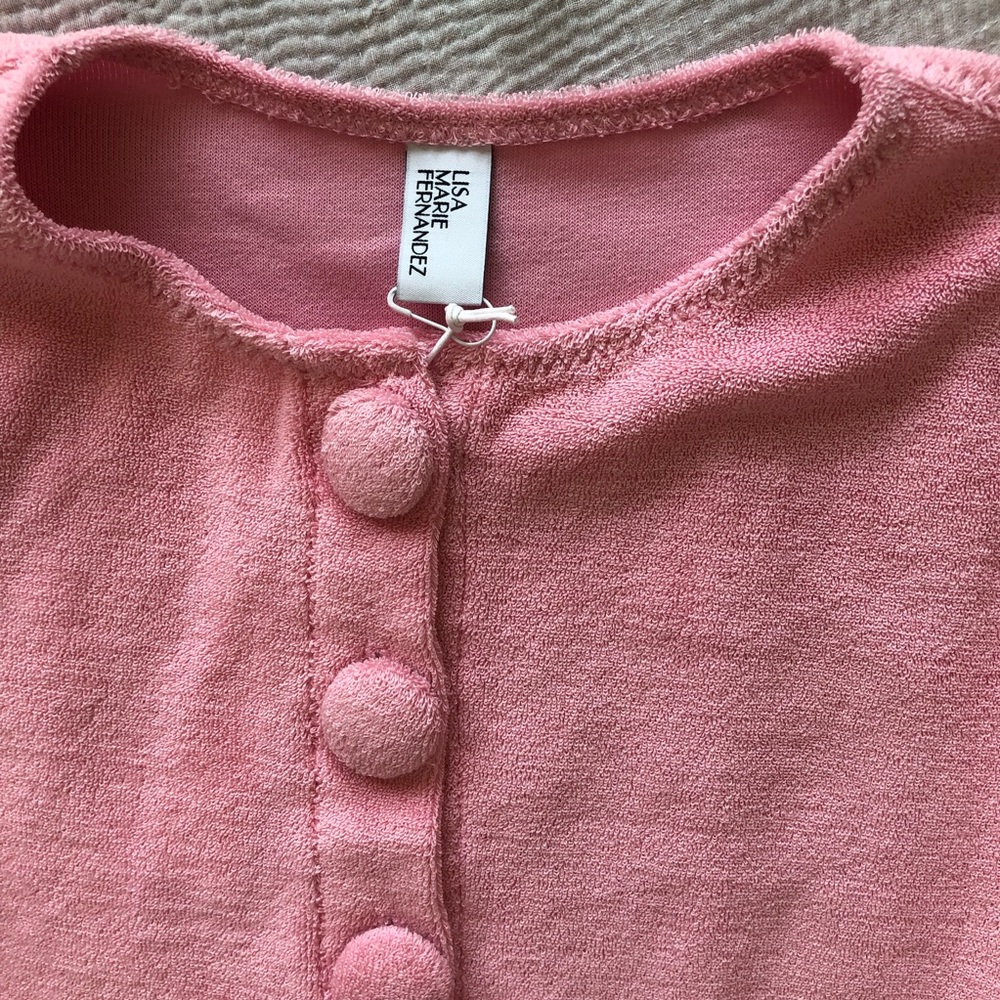 LISA MARIE FERNANDEZ: THE CARDIGAN in PINK TERRY CLOTH - Picture 6 of 10